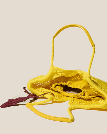 Yellow Open Knit Shoulder Tote Bag