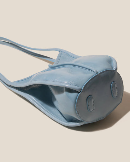 Light Blue V-Cut Vertical Leather Shoulder Bag
