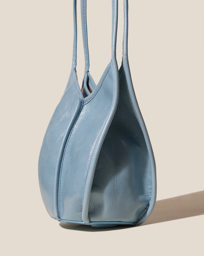 Light Blue V-Cut Vertical Leather Shoulder Bag