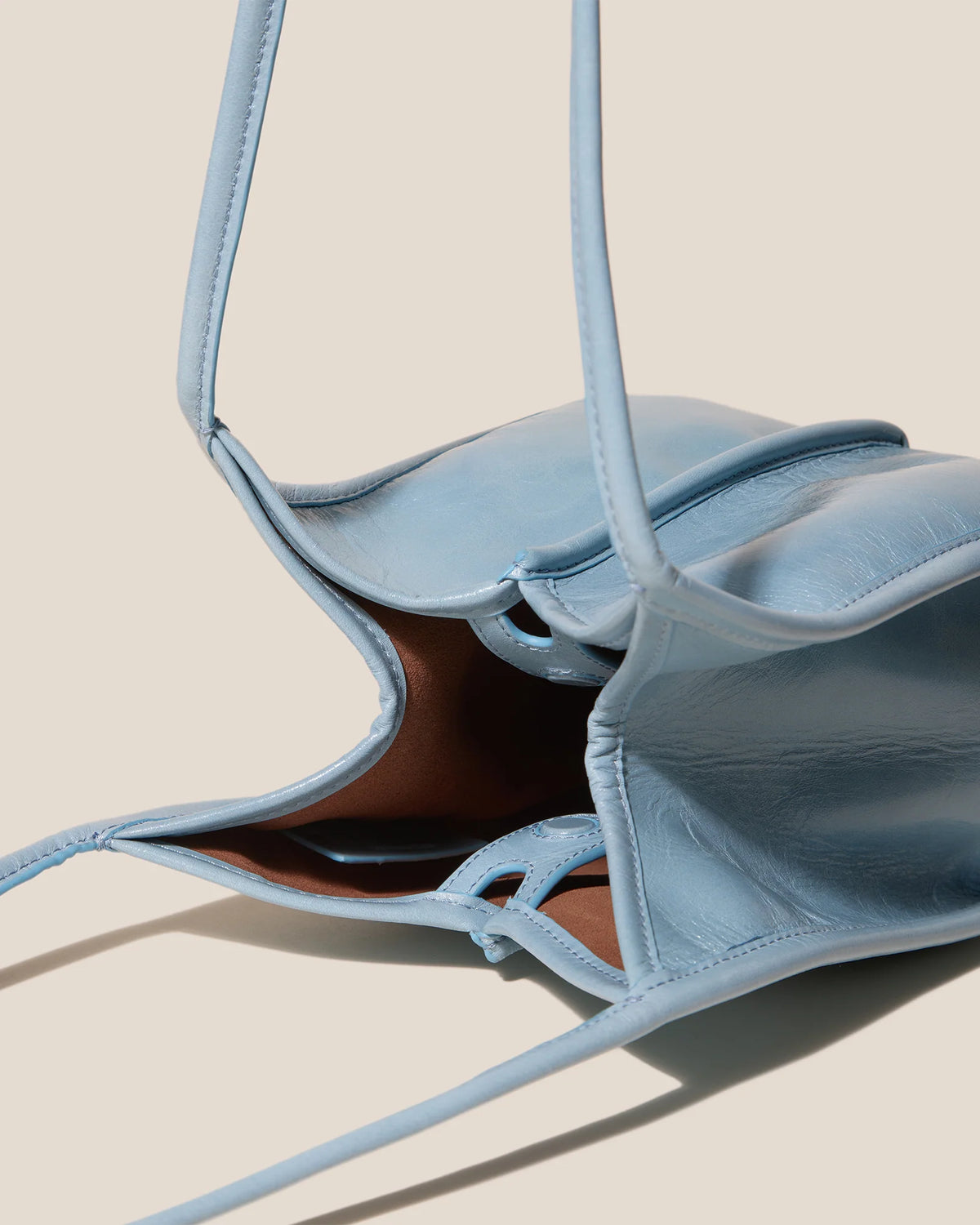 Light Blue V-Cut Vertical Leather Shoulder Bag
