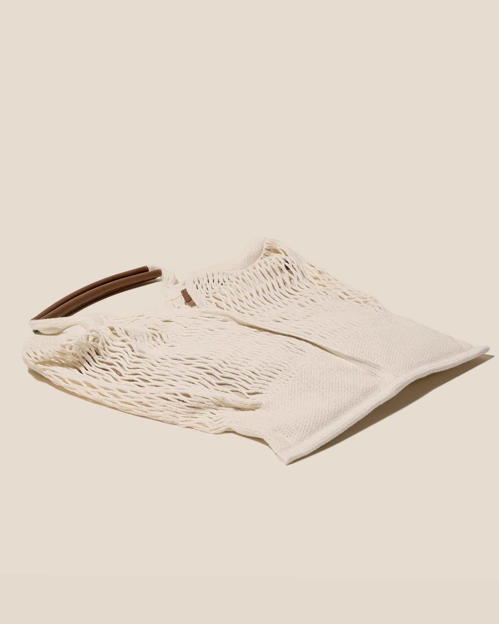 Natural White Open Mesh Knit Shoulder Tote Bag