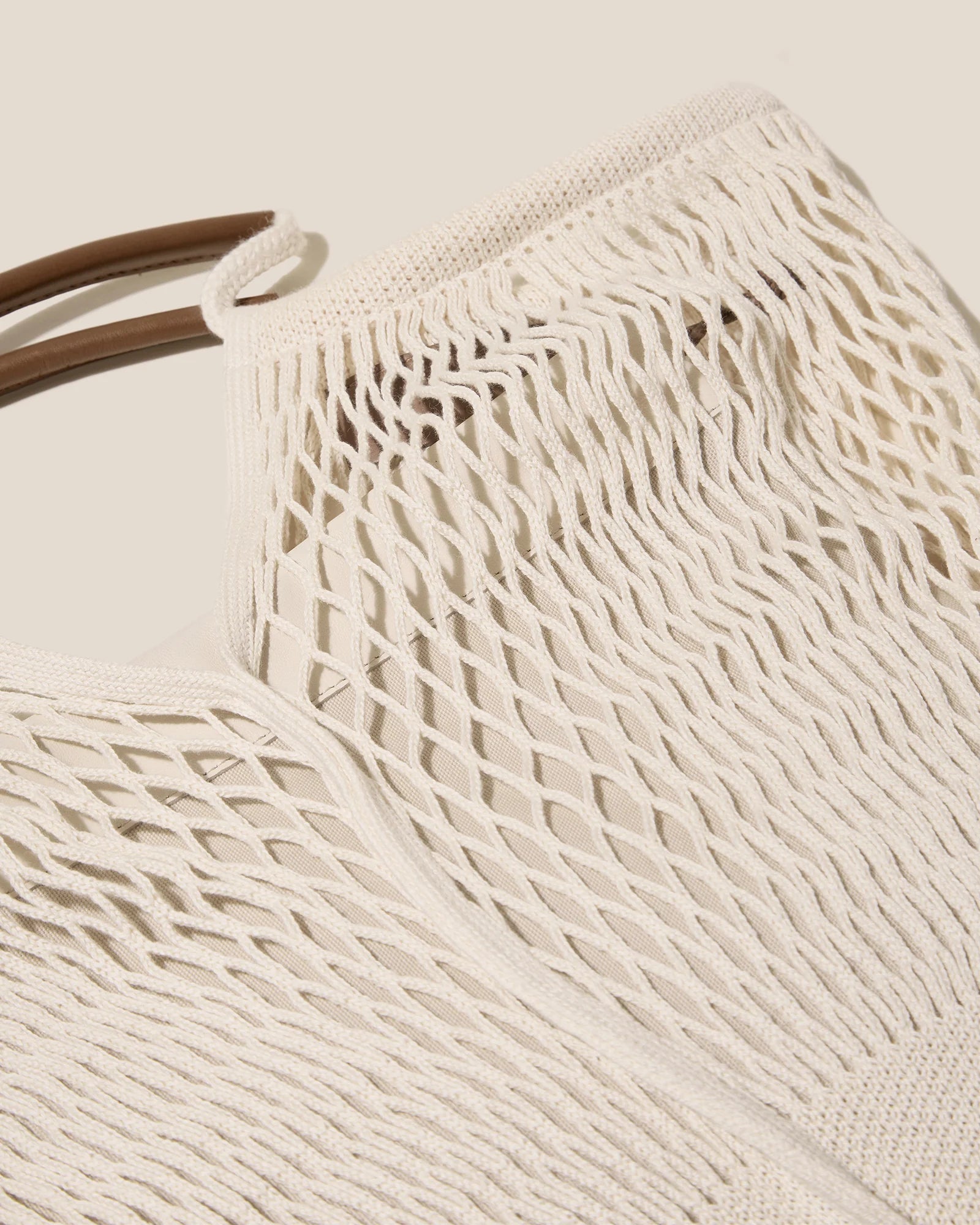 Natural White Open Mesh Knit Shoulder Tote Bag