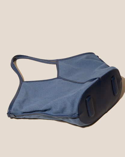 Blue V-Shaped Suede Large Tote Bag