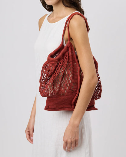 Terracotta Open Knit Mesh Shoulder Tote Bag