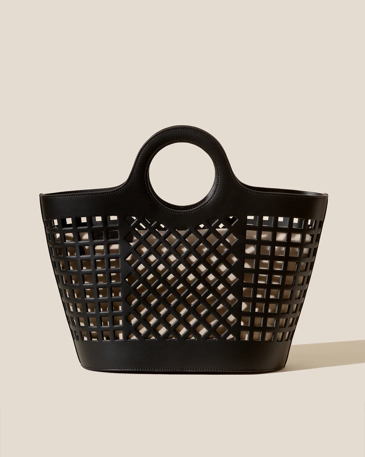 Black Hollow Grid Leather Tote Bag