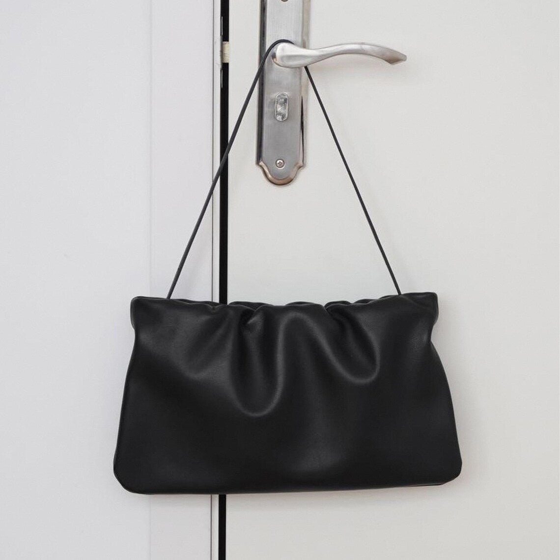 Black Sheepskin Ruched Underarm Shoulder Bag