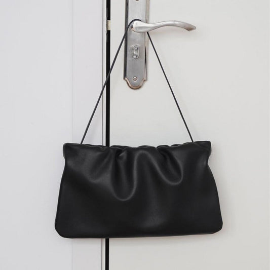 Black Sheepskin Ruched Underarm Shoulder Bag