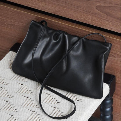 Black Sheepskin Ruched Underarm Shoulder Bag