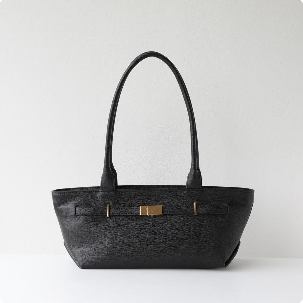 Black Cow Leather Gold Hardware Slim Underarm Shoulder Bag