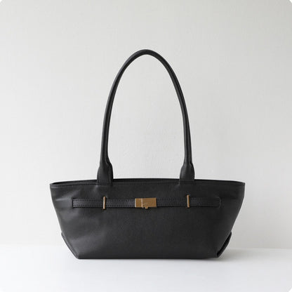 Black Cow Leather Gold Hardware Slim Underarm Shoulder Bag