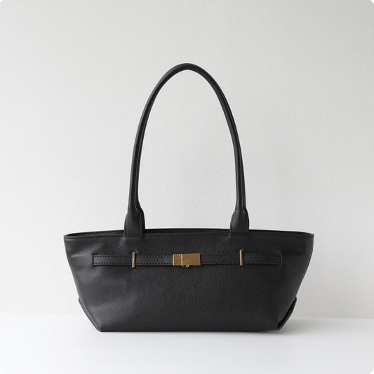 Black Cow Leather Gold Hardware Slim Underarm Shoulder Bag