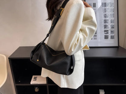 Black Pebbled Leather Minimal Pillow Shoulder Bag