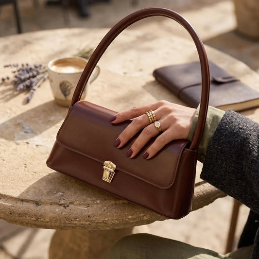 Vintage Cow Leather Flap Underarm Shoulder Bag