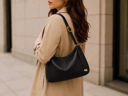 Black Pebbled Leather Minimal Pillow Shoulder Bag